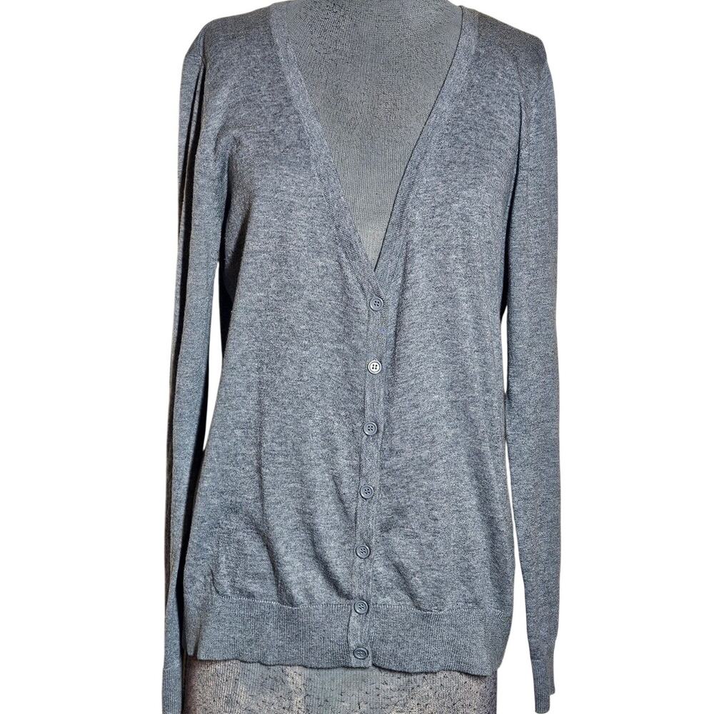 Gray Cotton Blend Cardigan Sweater Size Large